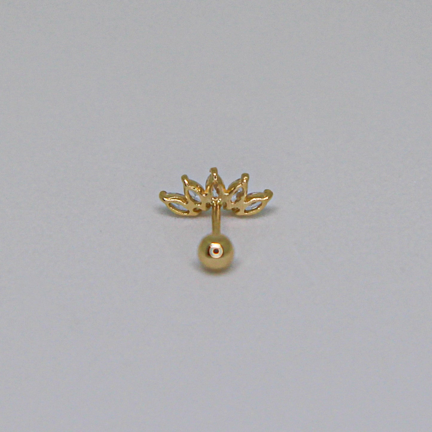 14k Solid Gold Crystal Marquise Crown Screw Back Earring