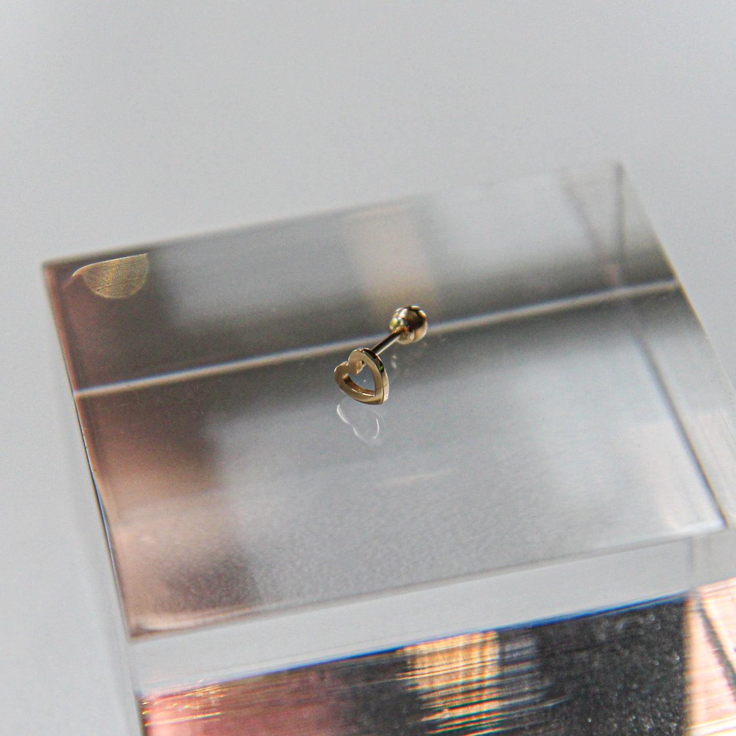14k Solid Gold Mini Heart Ball Screw Back Earring