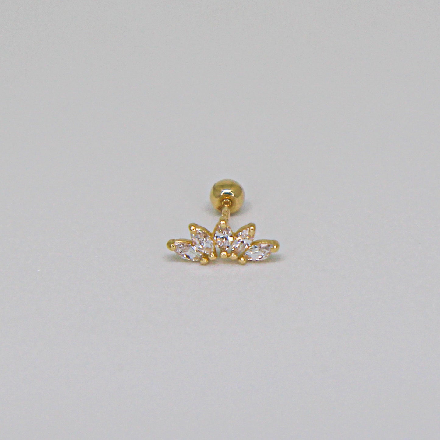 14k Solid Gold Crystal Marquise Crown Screw Back Earring