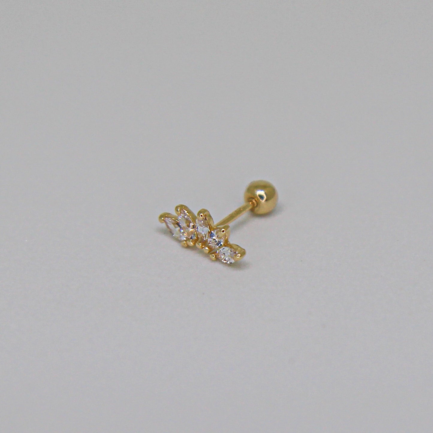 14k Solid Gold Crystal Marquise Crown Screw Back Earring