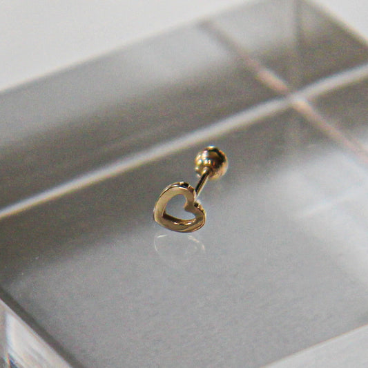 14k Solid Gold Mini Heart Ball Screw Back Earring