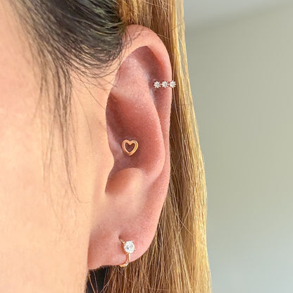 14k Solid Gold Mini Heart Ball Screw Back Earring