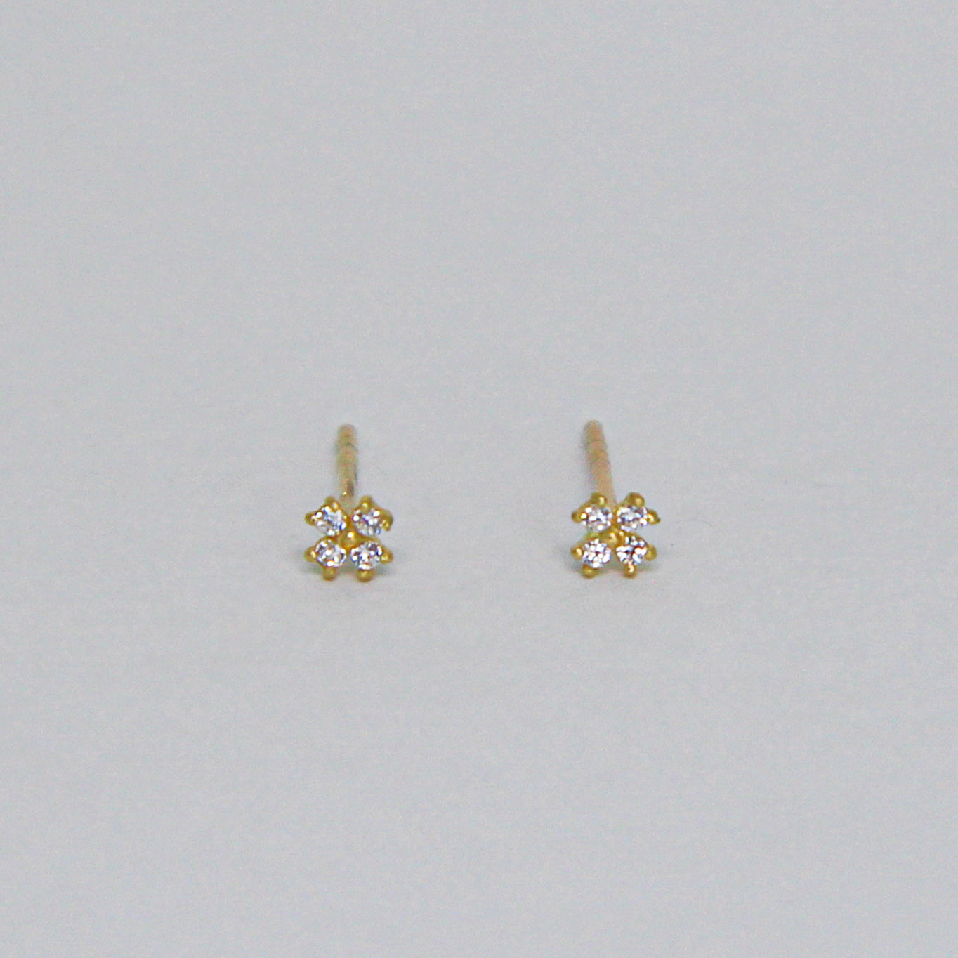 14k Solid Gold Crystal Mini Clover Stud Earring