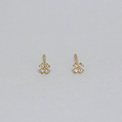 14k Solid Gold Crystal Mini Clover Stud Earring
