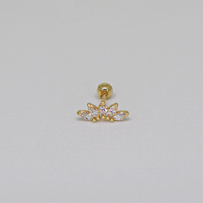 14k Solid Gold Crystal Marquise Crown Screw Back Earring