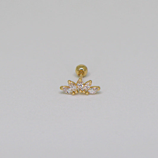 14k Solid Gold Crystal Marquise Crown Screw Back Earring
